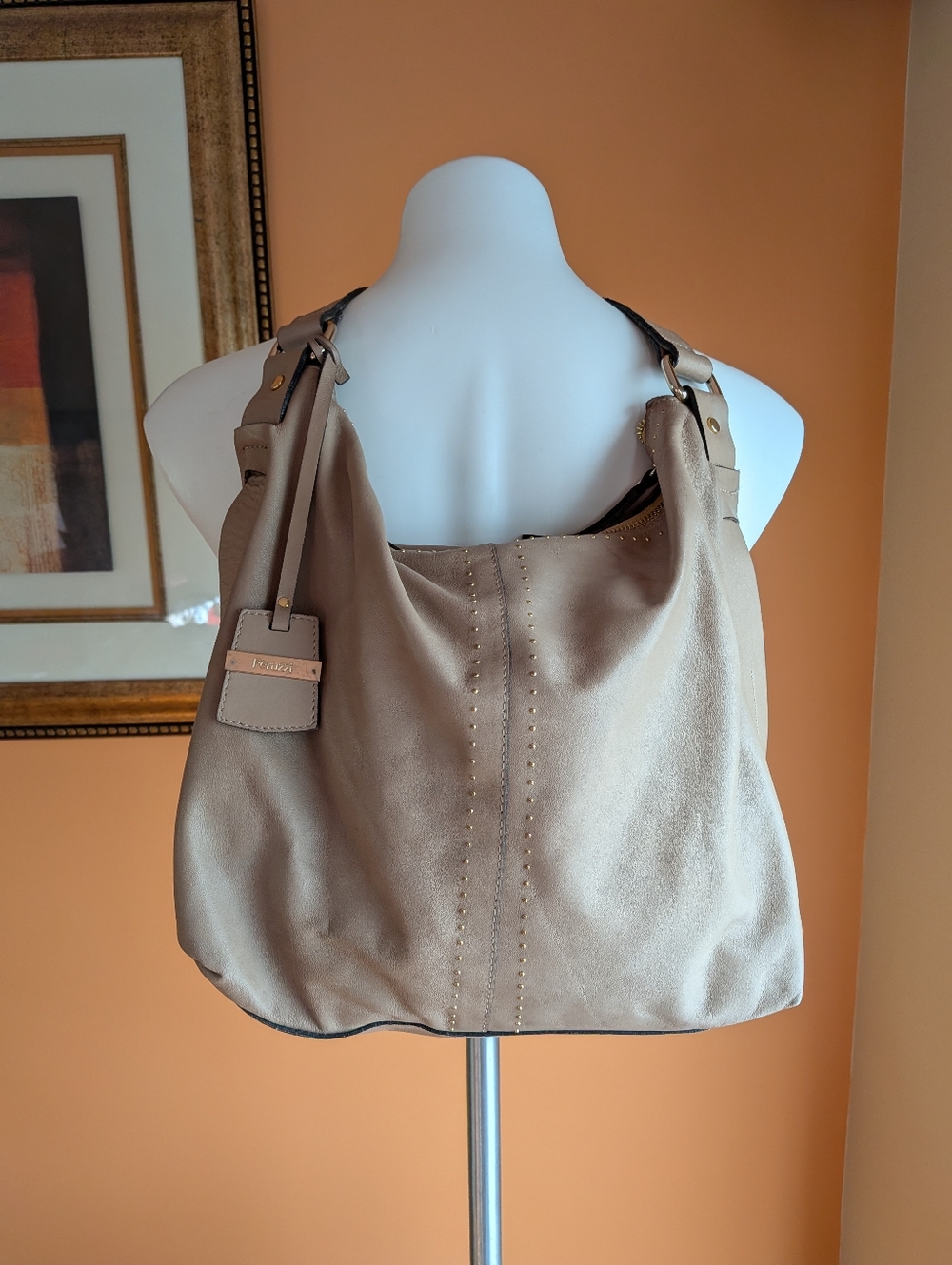 Vintage Peruzzi Suede Hobo Shoulder Bag in Taupe